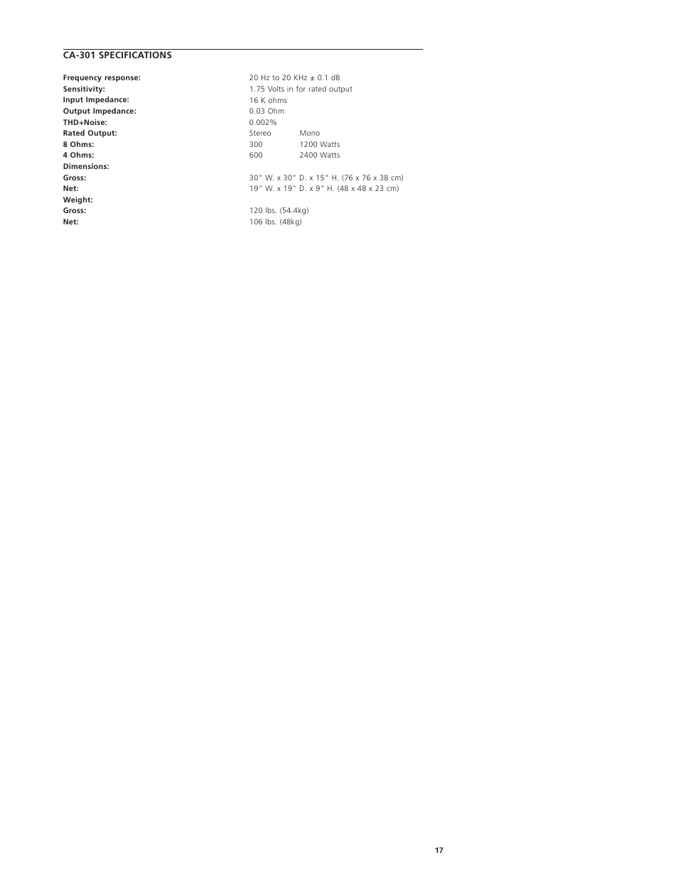 Classe Audio CA-301 User Manual | Page 20 / 20