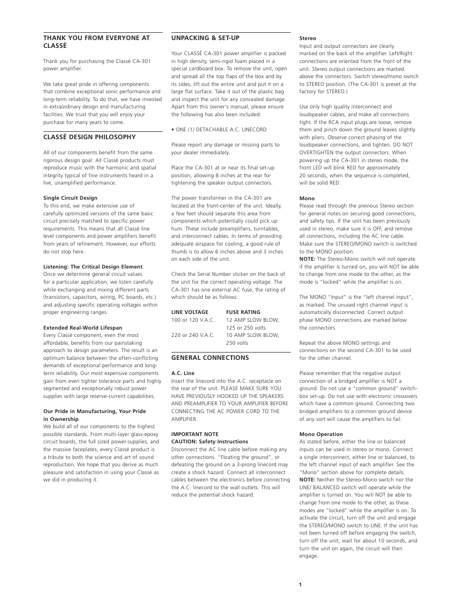 Classe Audio CA-301 User Manual | Page 4 / 20