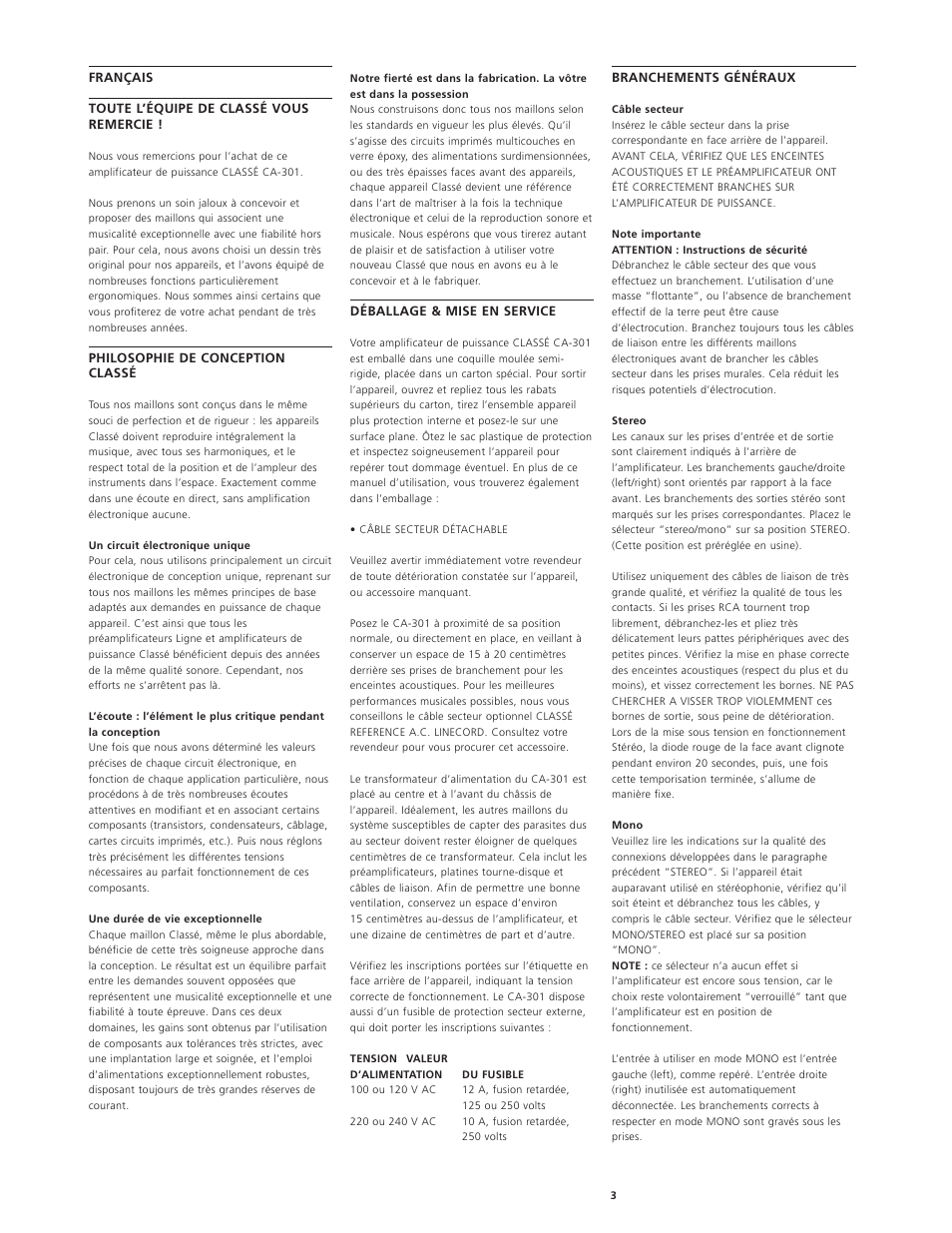 Classe Audio CA-301 User Manual | Page 6 / 20