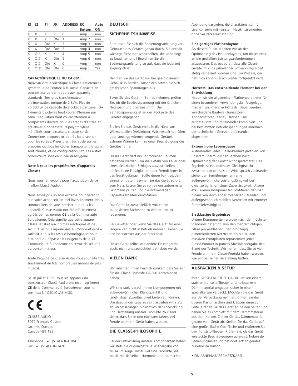 Classe Audio CA-301 User Manual | Page 8 / 20