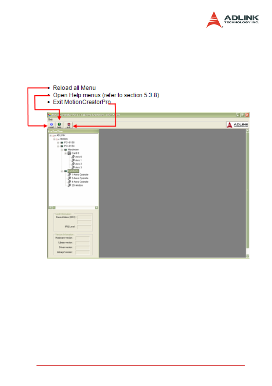 3 motioncreatorpro introduction, 1 main menu, Motioncreatorpro introduction | Main menu | ADLINK PCI-8154 User Manual | Page 101 / 228