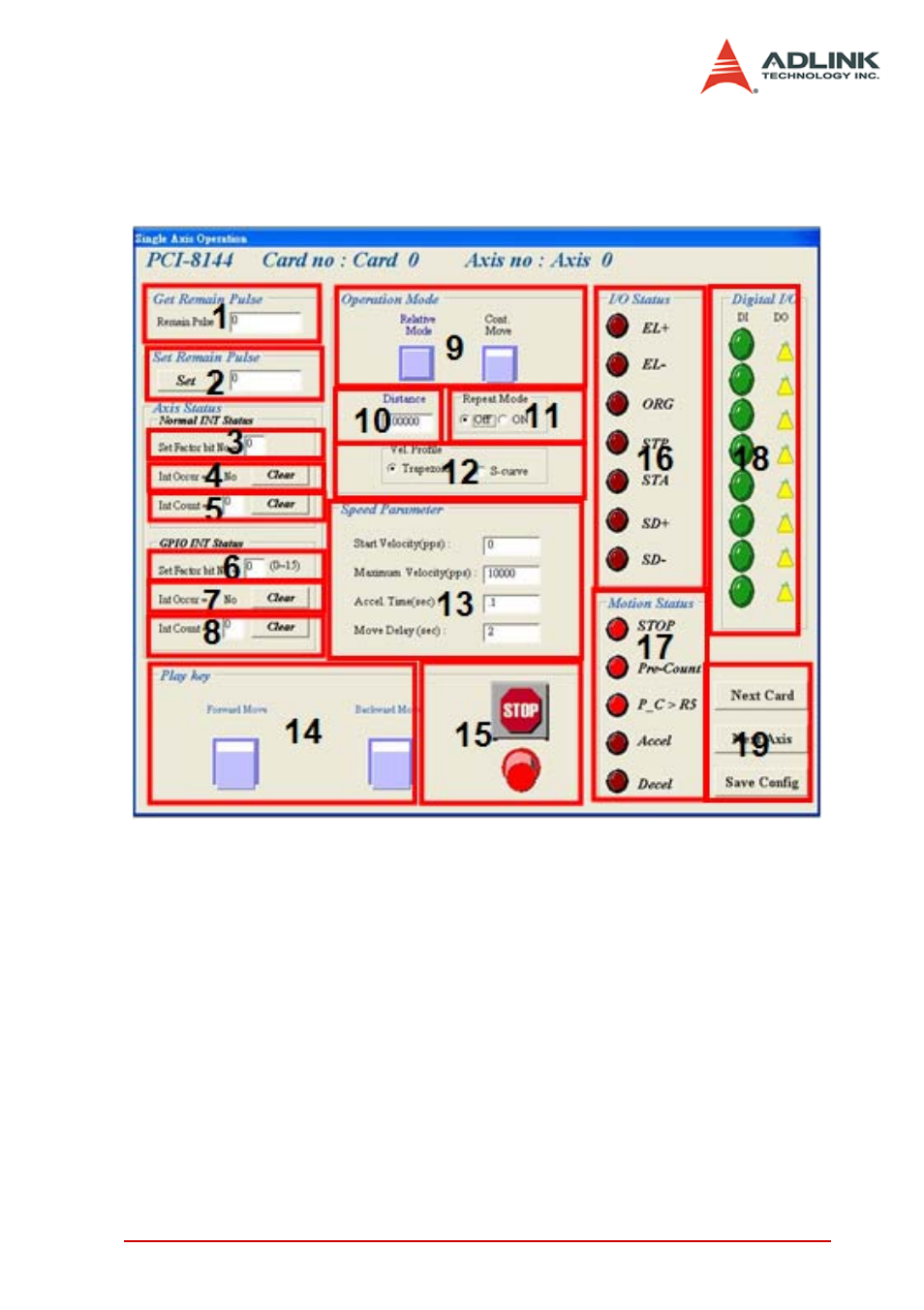 5 single axis operation menu, Single axis operation menu | ADLINK PCI-8144 User Manual | Page 69 / 166