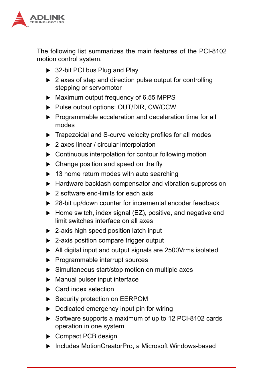 1 features, Features | ADLINK PCI-8102 User Manual | Page 15 / 211