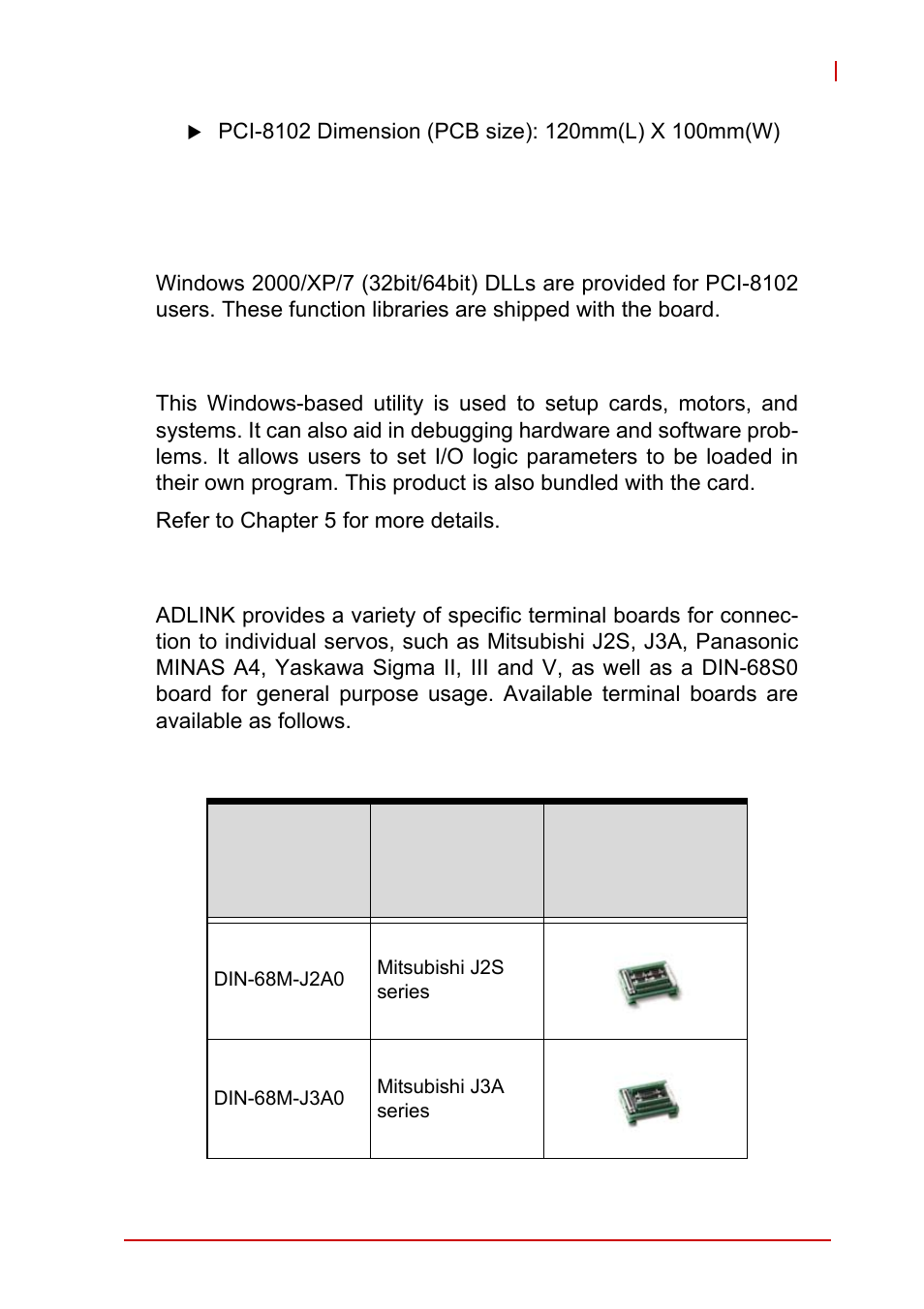 3 supported software, Programming library, Motioncreatorpro | 4 available terminal board, Supported software, Programming library motioncreatorpro, Available terminal board | ADLINK PCI-8102 User Manual | Page 18 / 211