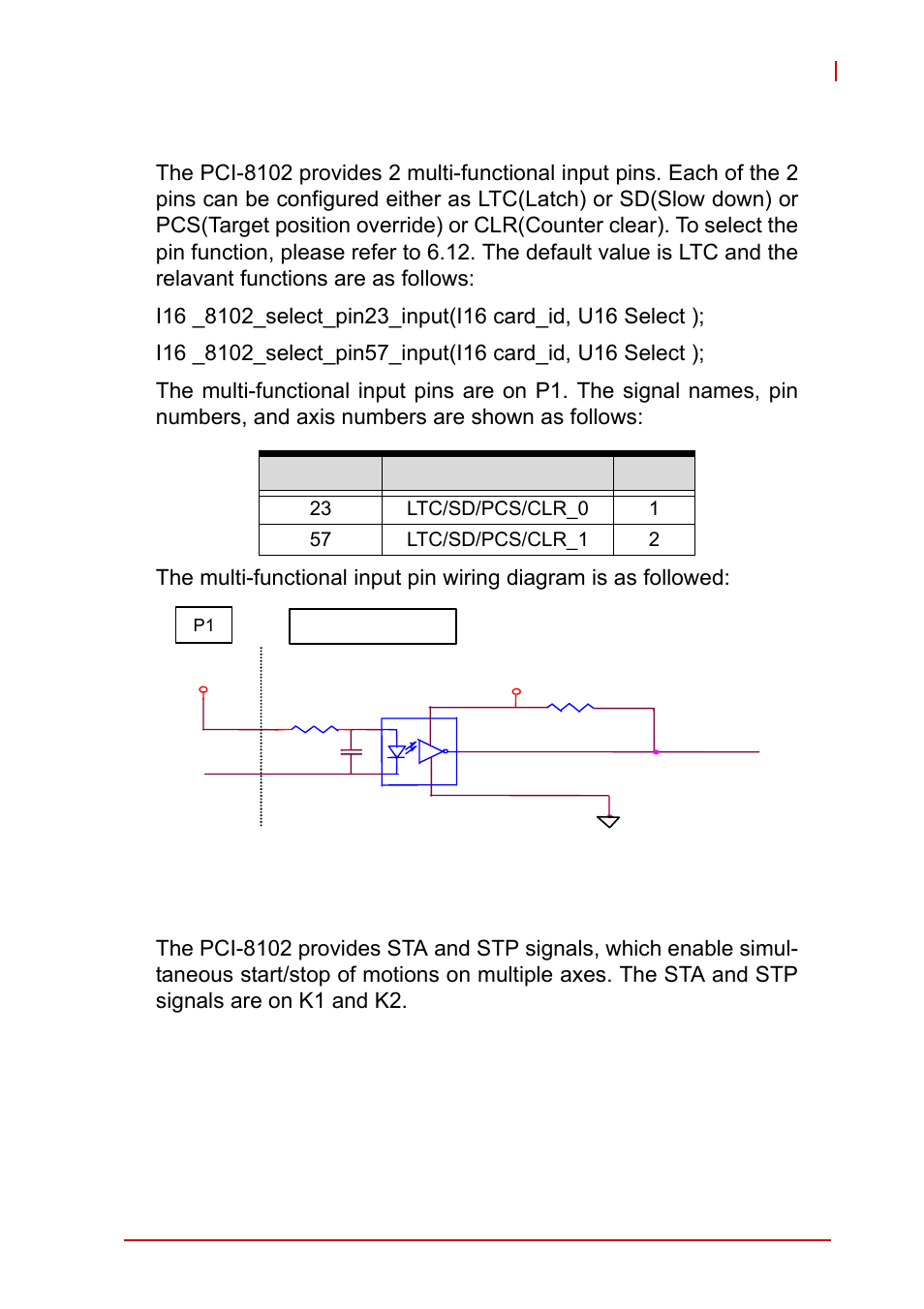 12 multi-functional input pin: ltc/sd/pcs/clr, 13 simultaneously start/stop signals sta and stp | ADLINK PCI-8102 User Manual | Page 44 / 211