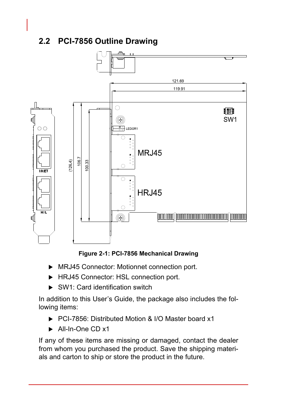 2 pci-7856 outline drawing, Figure 2-1: pci-7856 mechanical drawing, Pci-7856 outline drawing | ADLINK PCI-7856 User Manual | Page 18 / 86