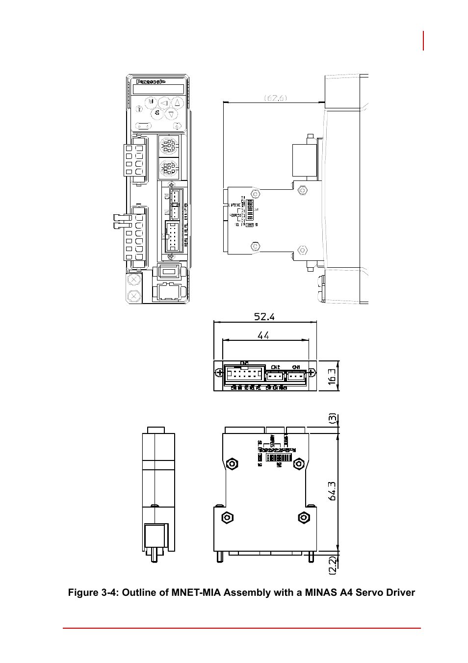 Figure 3-4: outline of mnet-mia assembly, With a minas a4 servo driver | ADLINK PCI-7856 User Manual | Page 33 / 86