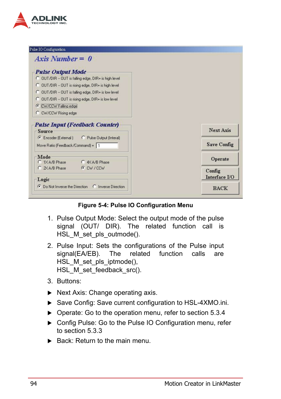 Figure 5-4: pulse io configuration menu | ADLINK HSL-4XMO User Manual | Page 104 / 116