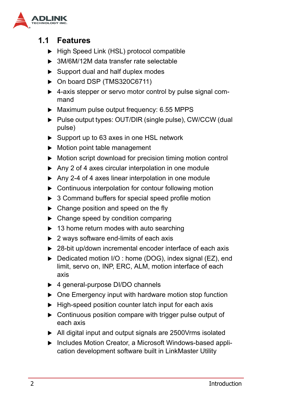 1 features, Features | ADLINK HSL-4XMO User Manual | Page 12 / 116