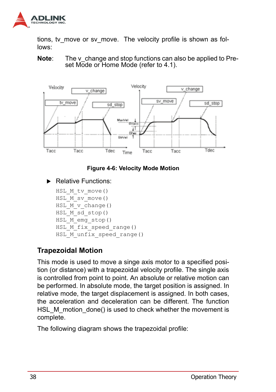 Trapezoidal motion, Figure 4-6: velocity mode motion | ADLINK HSL-4XMO User Manual | Page 48 / 116