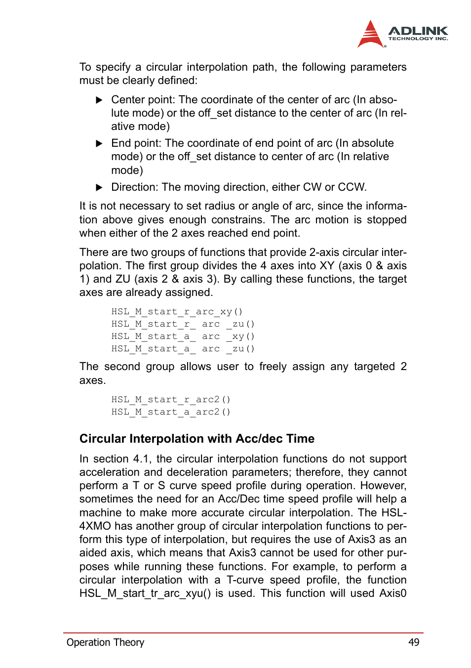 Circular interpolation with acc/dec time | ADLINK HSL-4XMO User Manual | Page 59 / 116