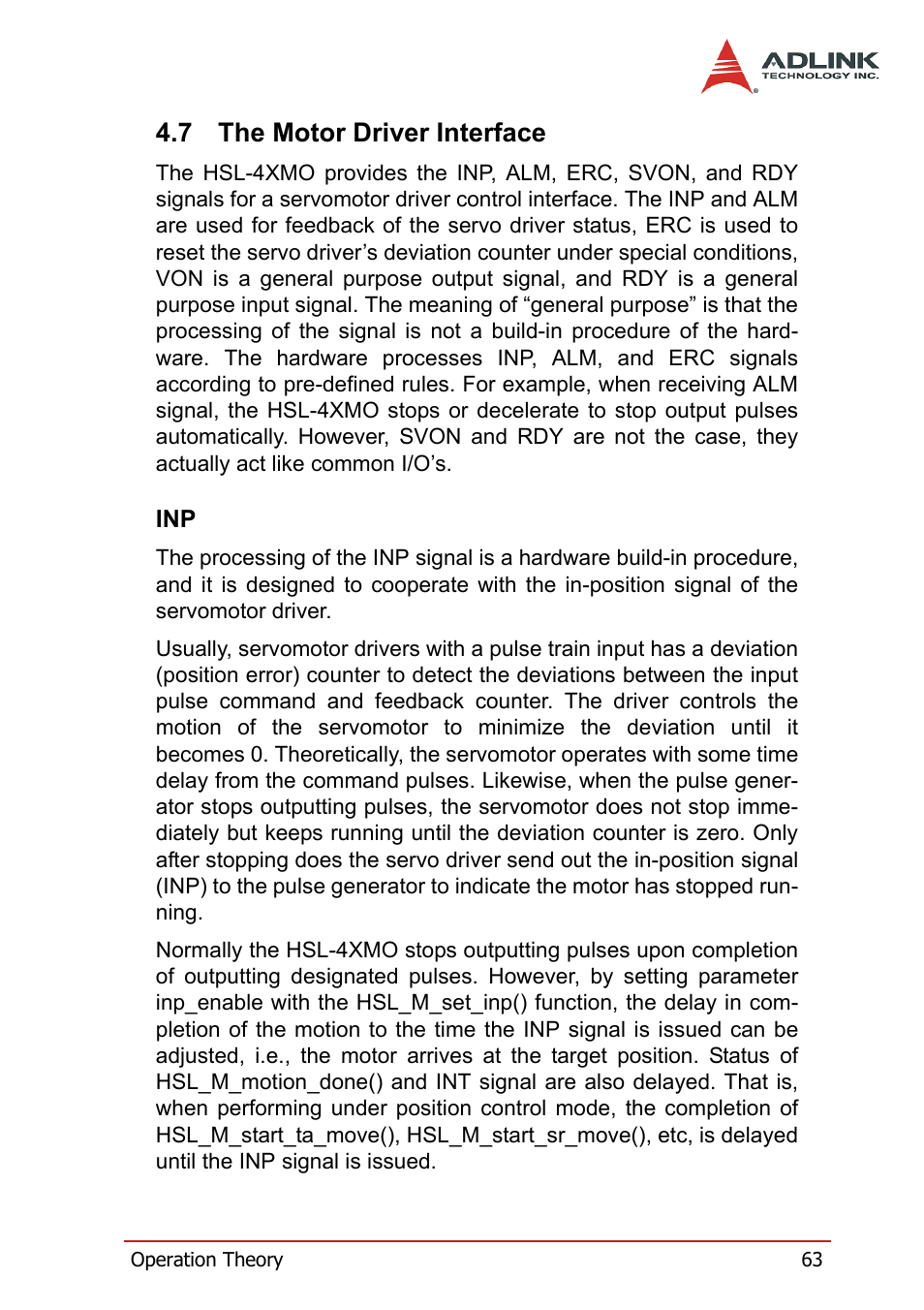 7 the motor driver interface, The motor driver interface | ADLINK HSL-4XMO User Manual | Page 73 / 116