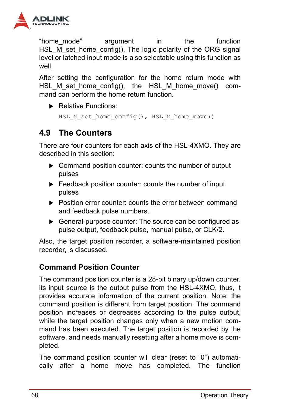 9 the counters, Command position counter, The counters | ADLINK HSL-4XMO User Manual | Page 78 / 116