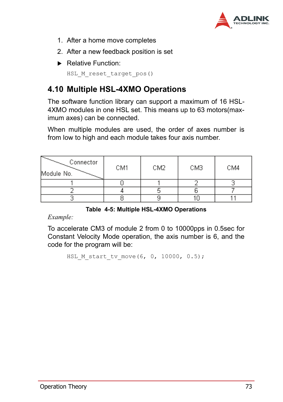 10 multiple hsl-4xmo operations, Table 4-5: multiple hsl-4xmo operations | ADLINK HSL-4XMO User Manual | Page 83 / 116