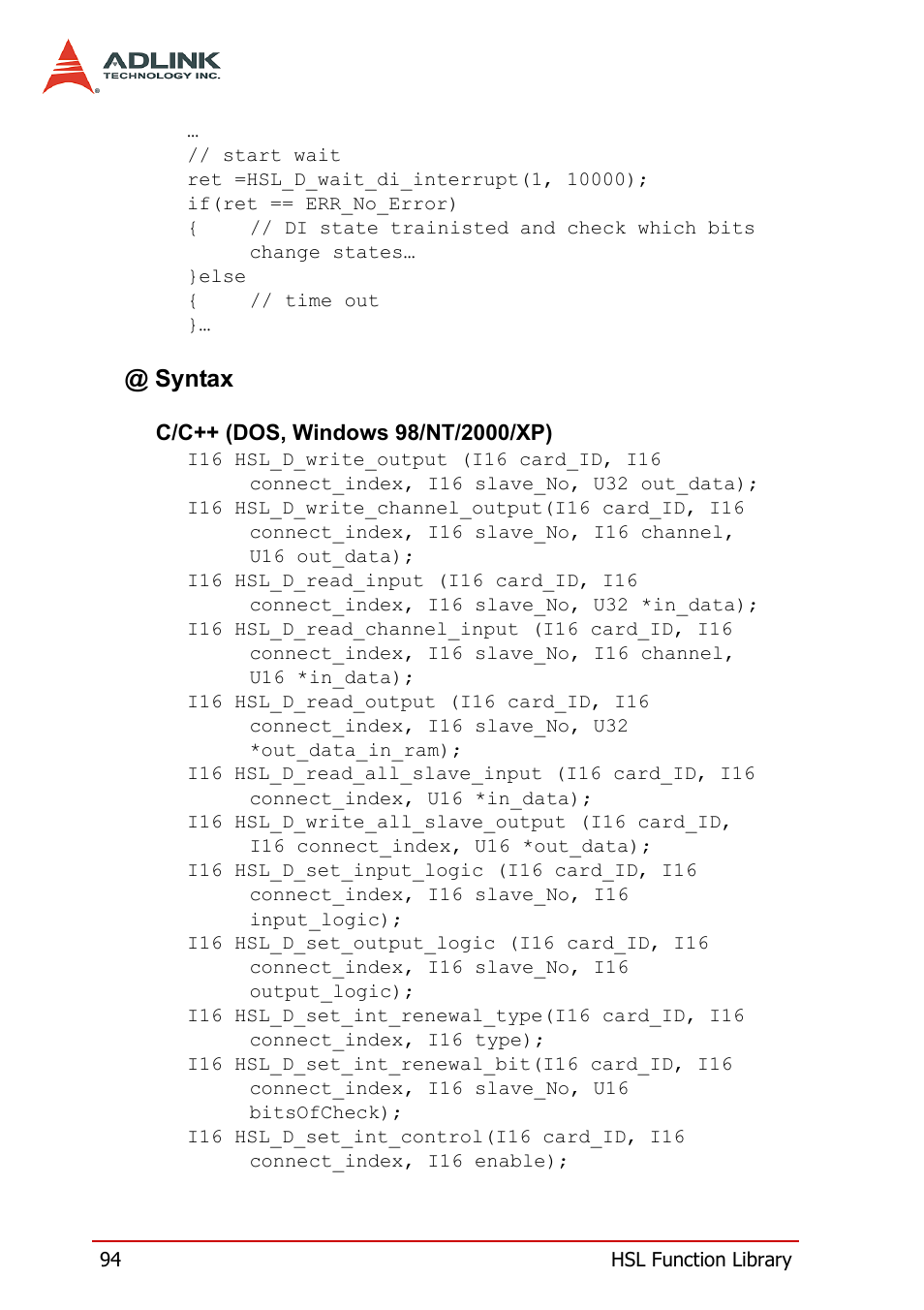 Syntax | ADLINK HSL-DI32-M-N/HSL-DI32-M-P User Manual | Page 107 / 137