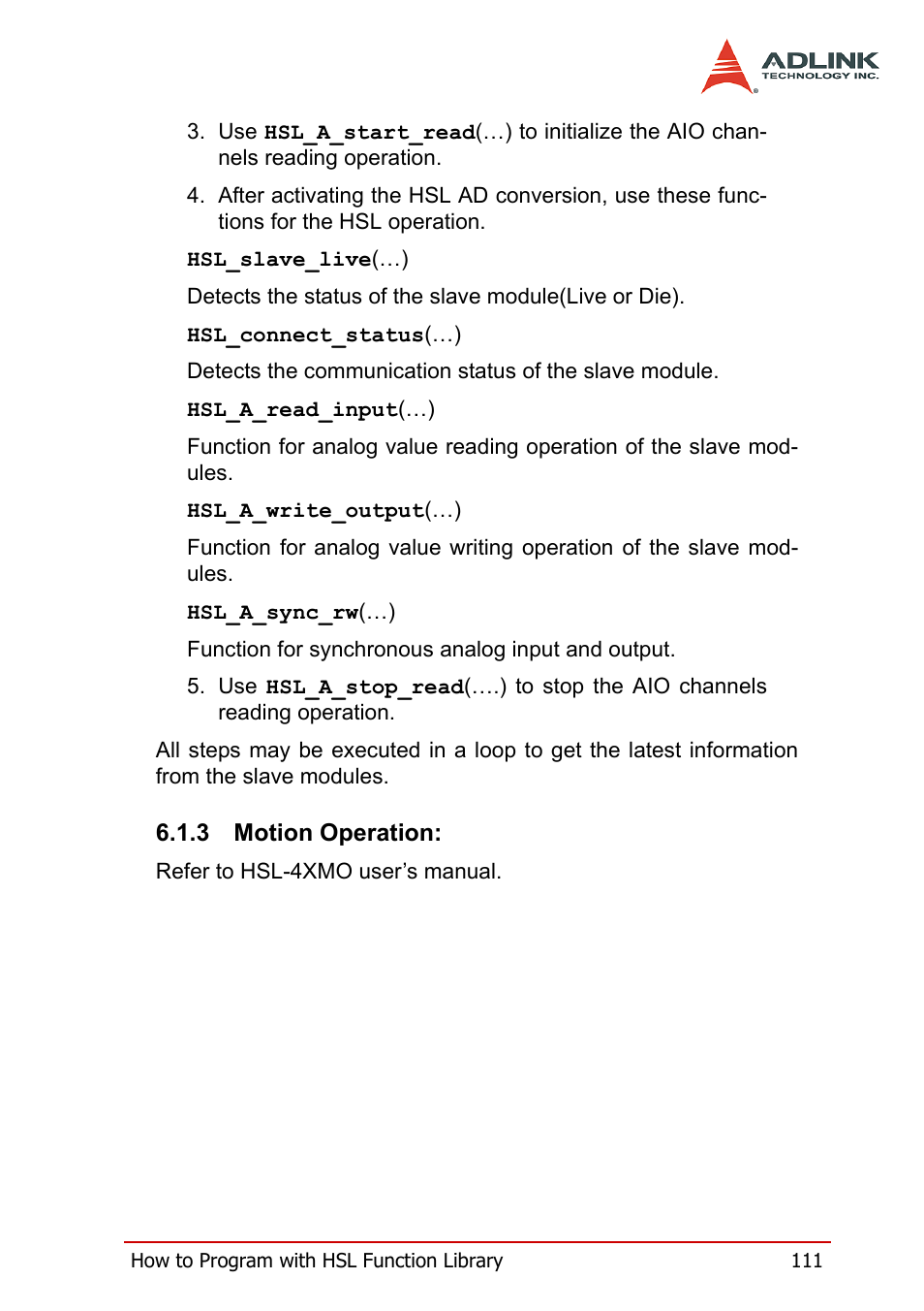 3 motion operation, Motion operation | ADLINK HSL-DI32-M-N/HSL-DI32-M-P User Manual | Page 124 / 137