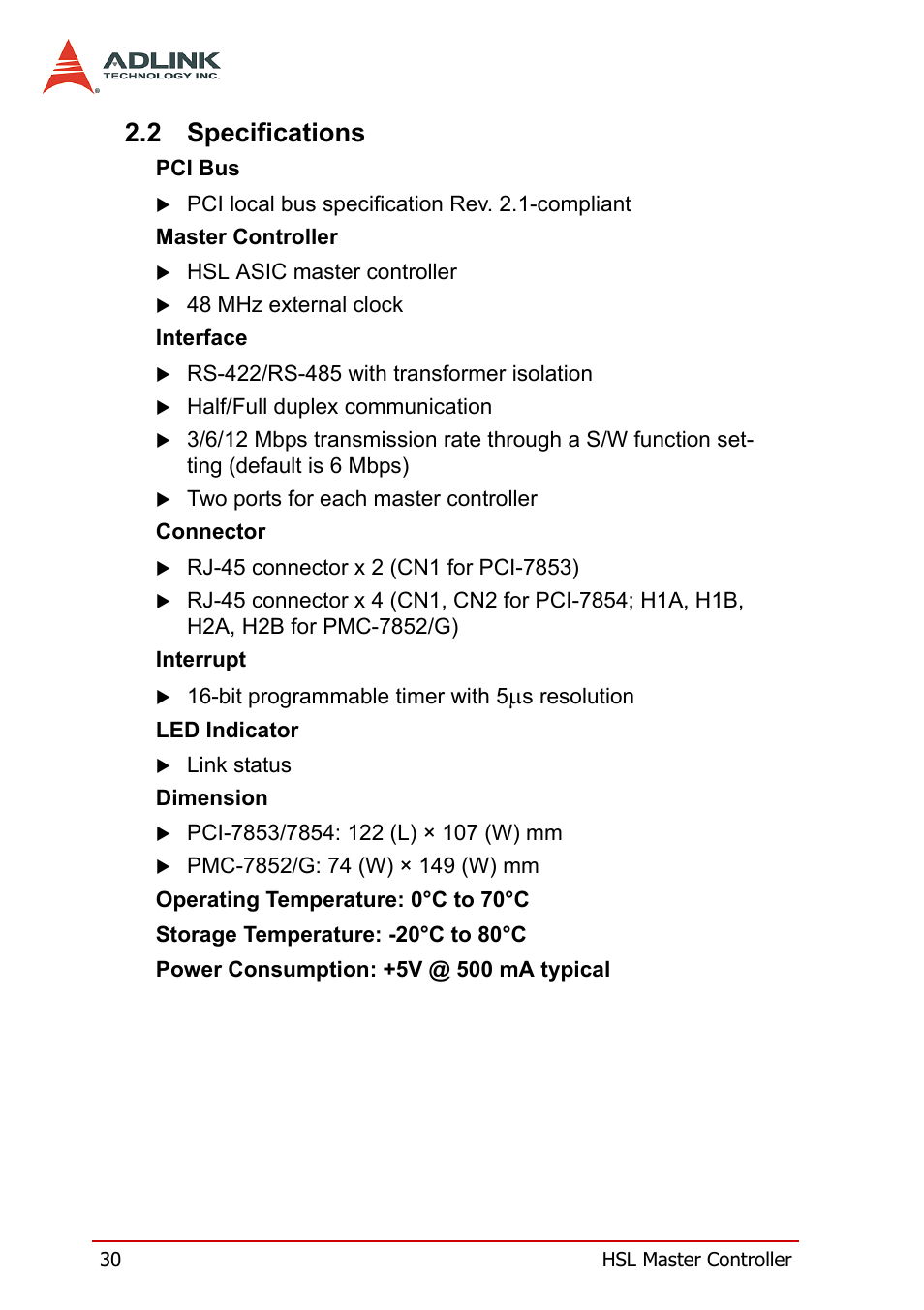 2 specifications, Specifications | ADLINK HSL-DI32-M-N/HSL-DI32-M-P User Manual | Page 43 / 137