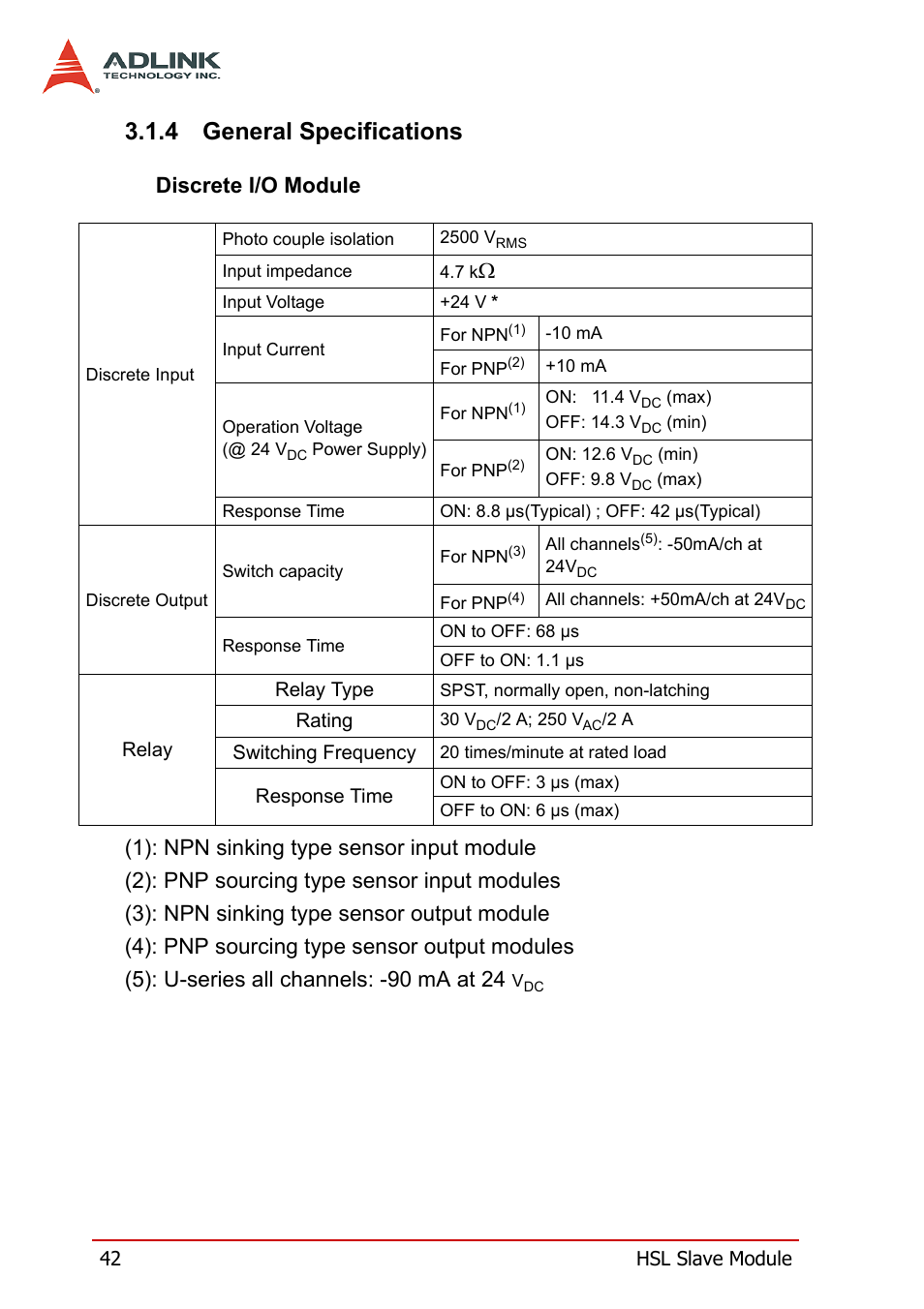 4 general specifications, General specifications | ADLINK HSL-DI32-M-N/HSL-DI32-M-P User Manual | Page 55 / 137