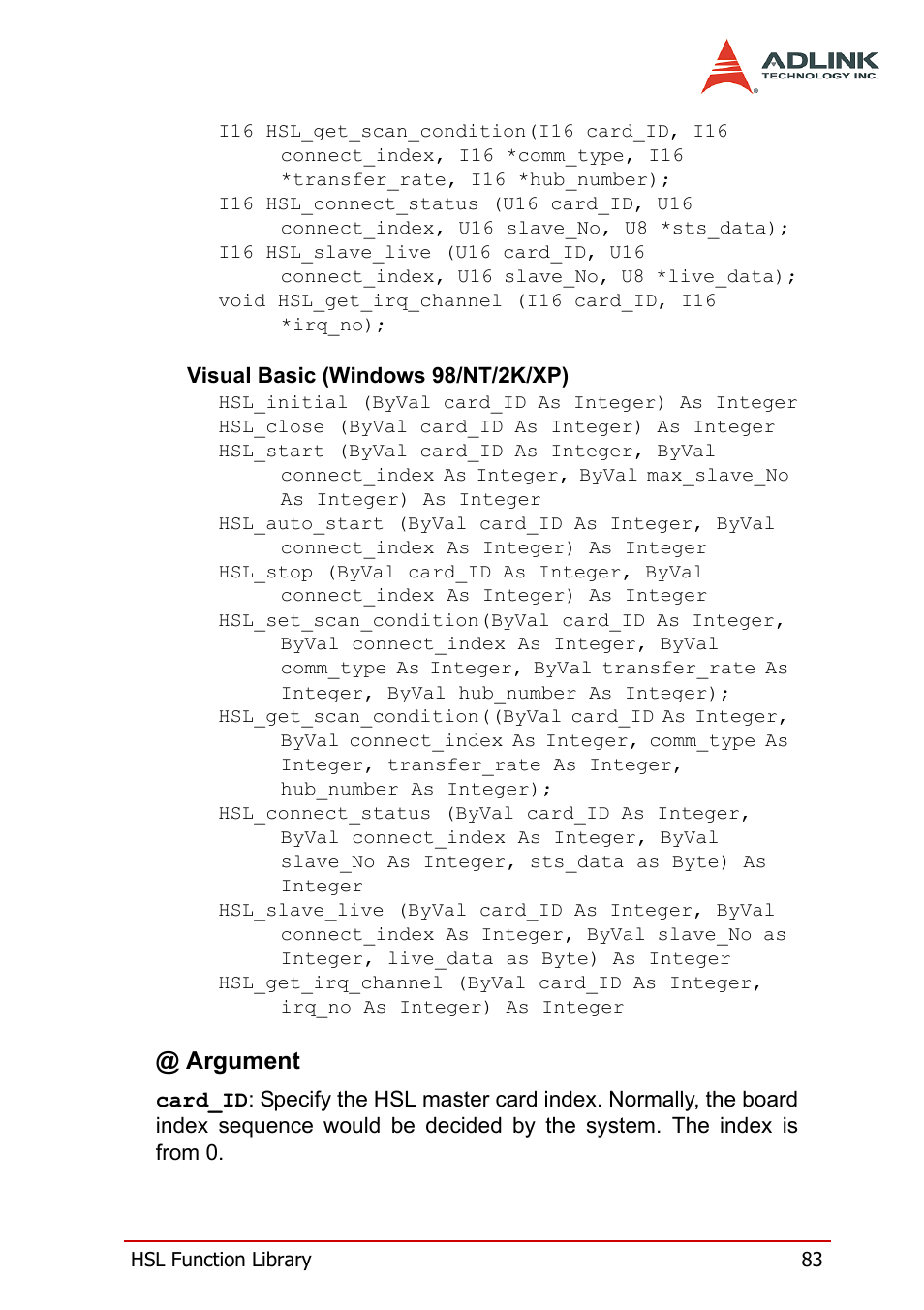 Argument | ADLINK HSL-DI32-M-N/HSL-DI32-M-P User Manual | Page 96 / 137