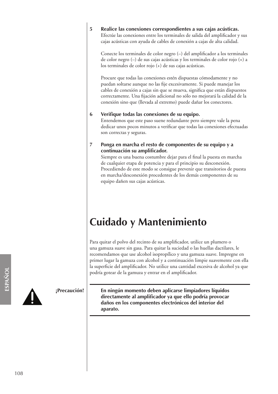 Cuidado y mantenimiento | Classe Audio CA-3200 User Manual | Page 108 / 136
