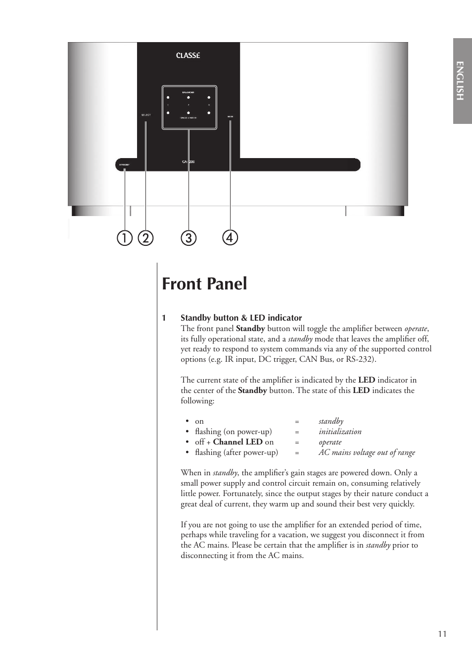 Front panel | Classe Audio CA-3200 User Manual | Page 11 / 136