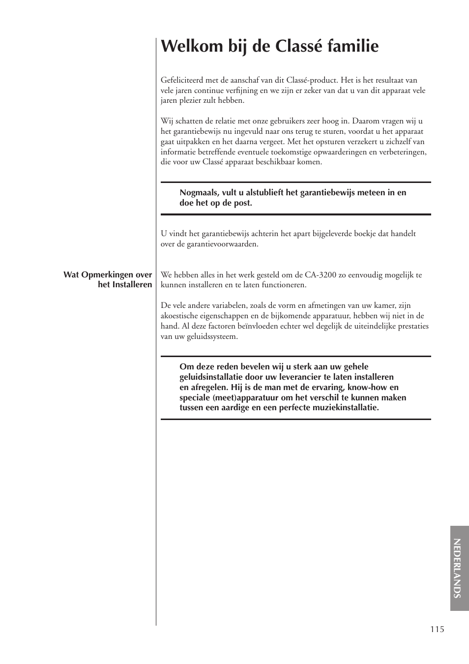 Welkom bij de classé familie | Classe Audio CA-3200 User Manual | Page 115 / 136