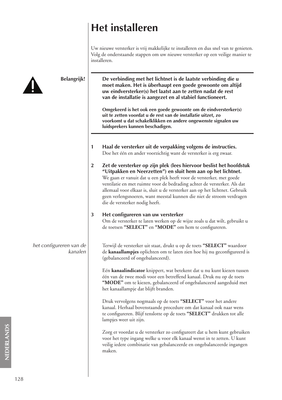 Het installeren | Classe Audio CA-3200 User Manual | Page 128 / 136
