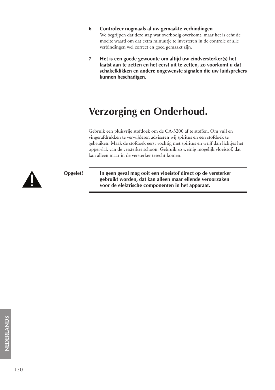 Verzorging en onderhoud | Classe Audio CA-3200 User Manual | Page 130 / 136