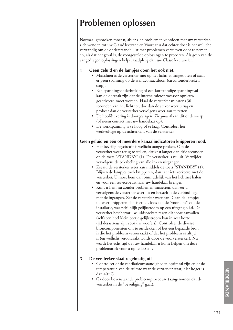 Problemen oplossen | Classe Audio CA-3200 User Manual | Page 131 / 136