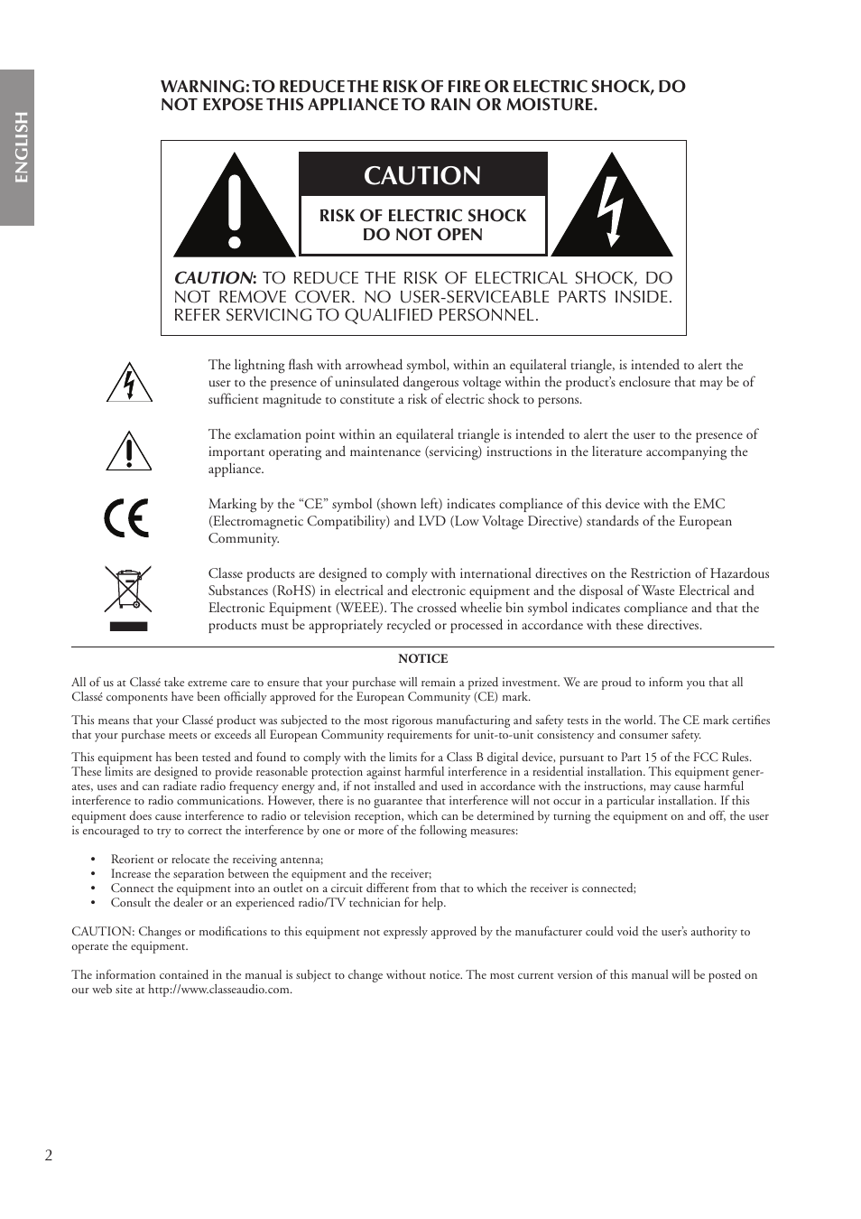 Caution | Classe Audio CA-3200 User Manual | Page 2 / 136