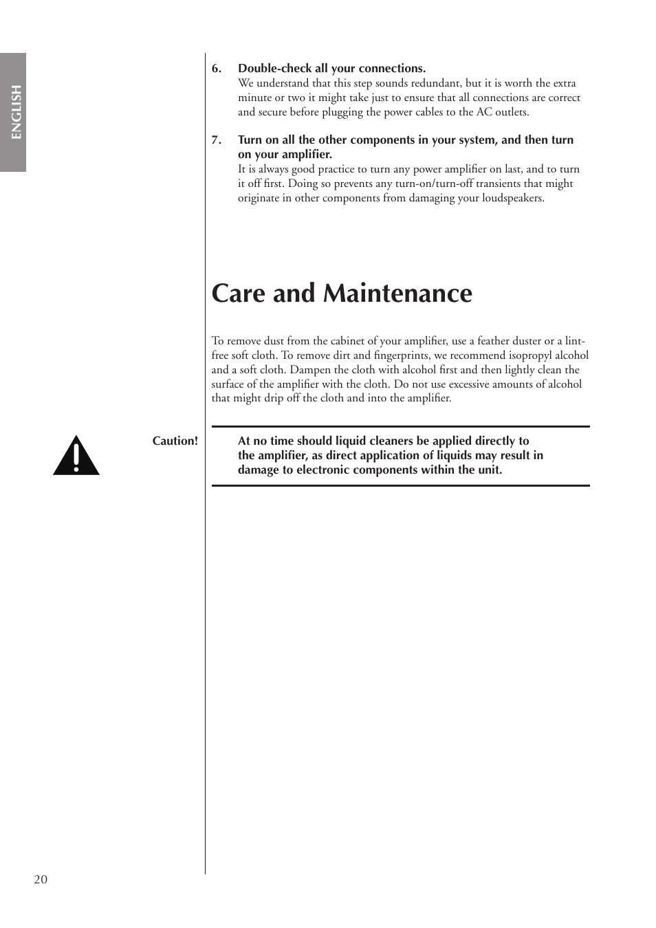 Care and maintenance | Classe Audio CA-3200 User Manual | Page 20 / 136