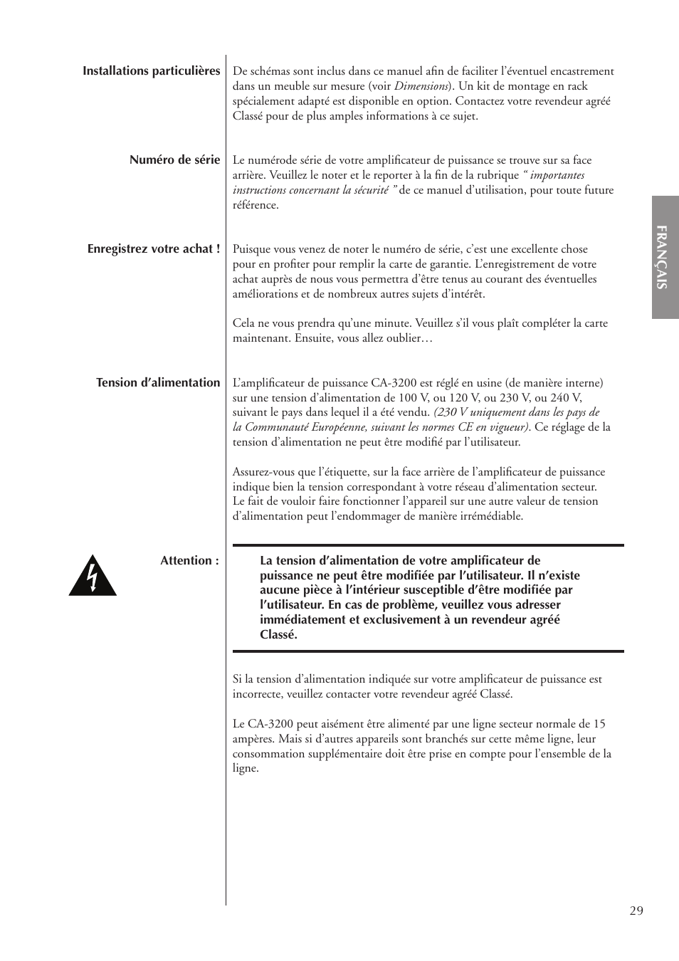 Classe Audio CA-3200 User Manual | Page 29 / 136