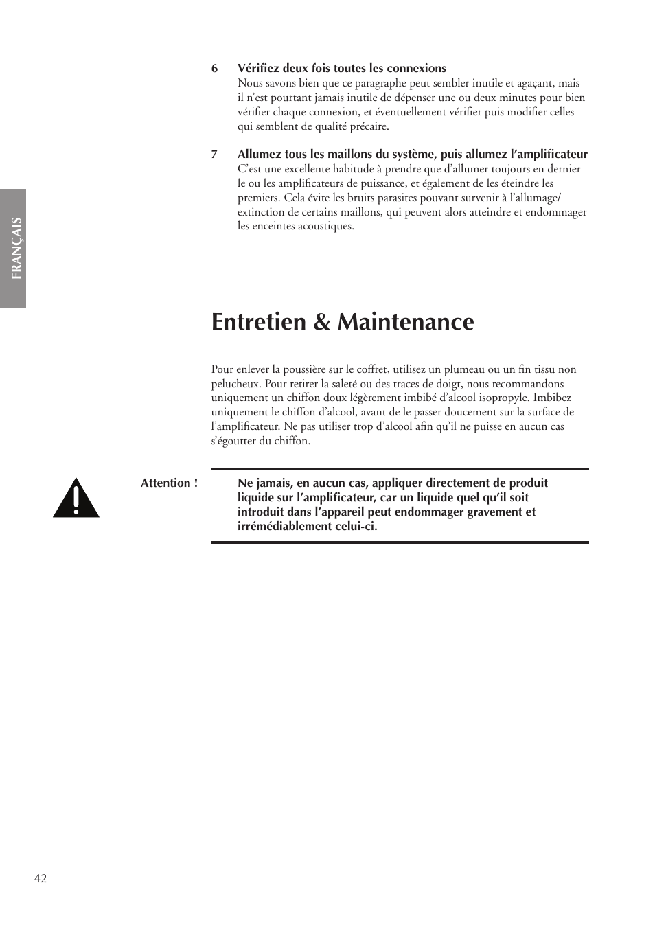 Entretien & maintenance | Classe Audio CA-3200 User Manual | Page 42 / 136