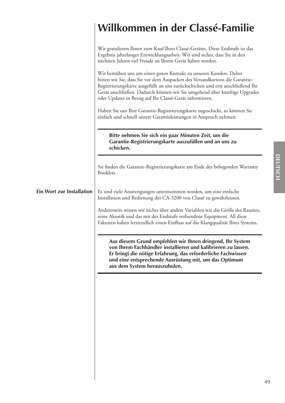 Willkommen in der classé-familie | Classe Audio CA-3200 User Manual | Page 49 / 136