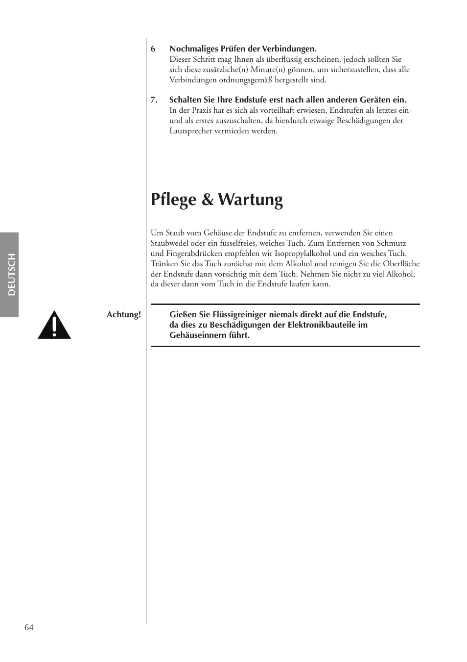 Pﬂege & wartung | Classe Audio CA-3200 User Manual | Page 64 / 136