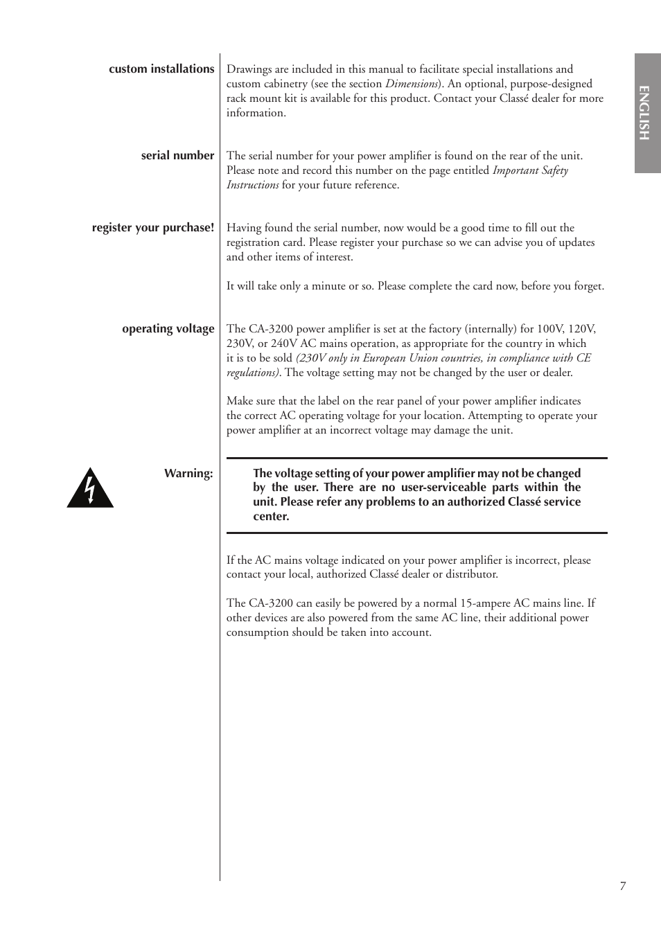 Classe Audio CA-3200 User Manual | Page 7 / 136