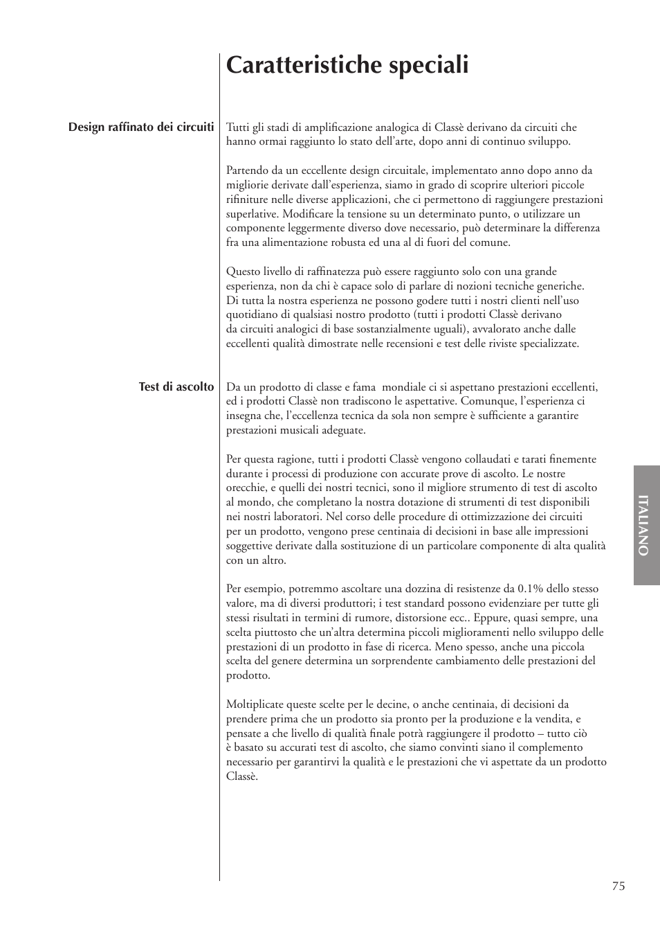 Caratteristiche speciali | Classe Audio CA-3200 User Manual | Page 75 / 136