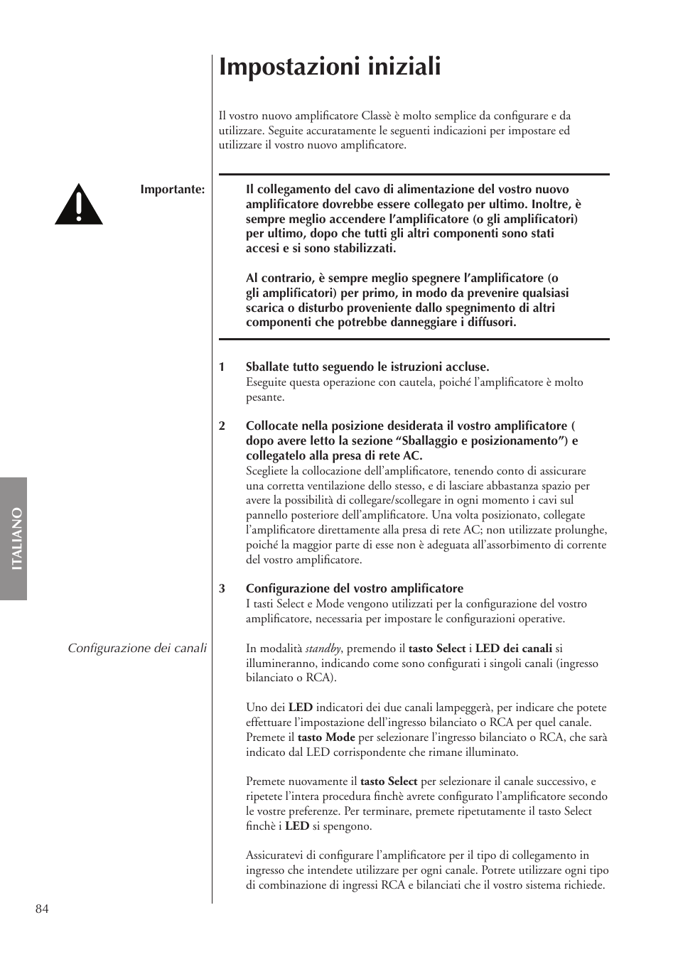 Impostazioni iniziali | Classe Audio CA-3200 User Manual | Page 84 / 136