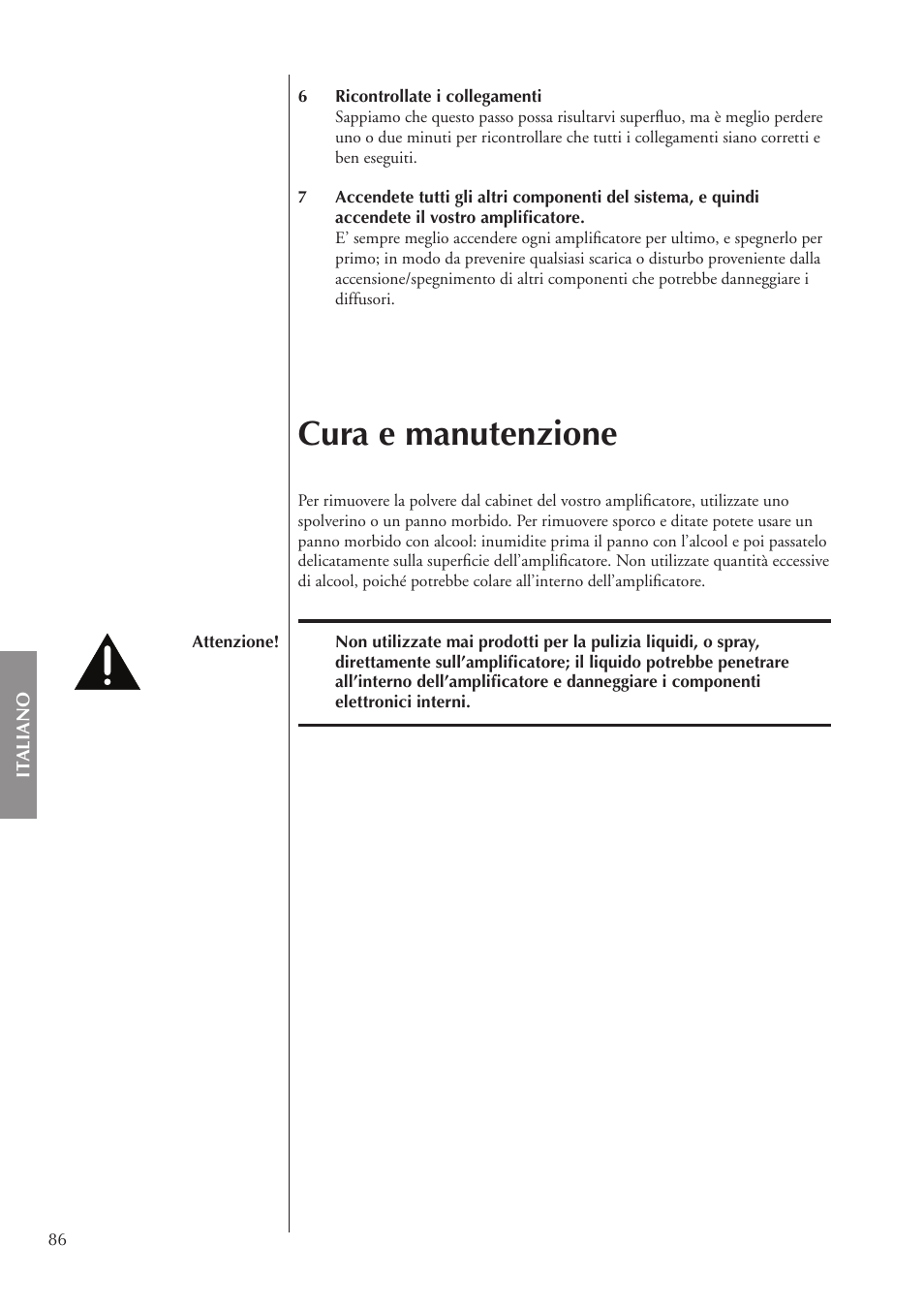 Cura e manutenzione | Classe Audio CA-3200 User Manual | Page 86 / 136