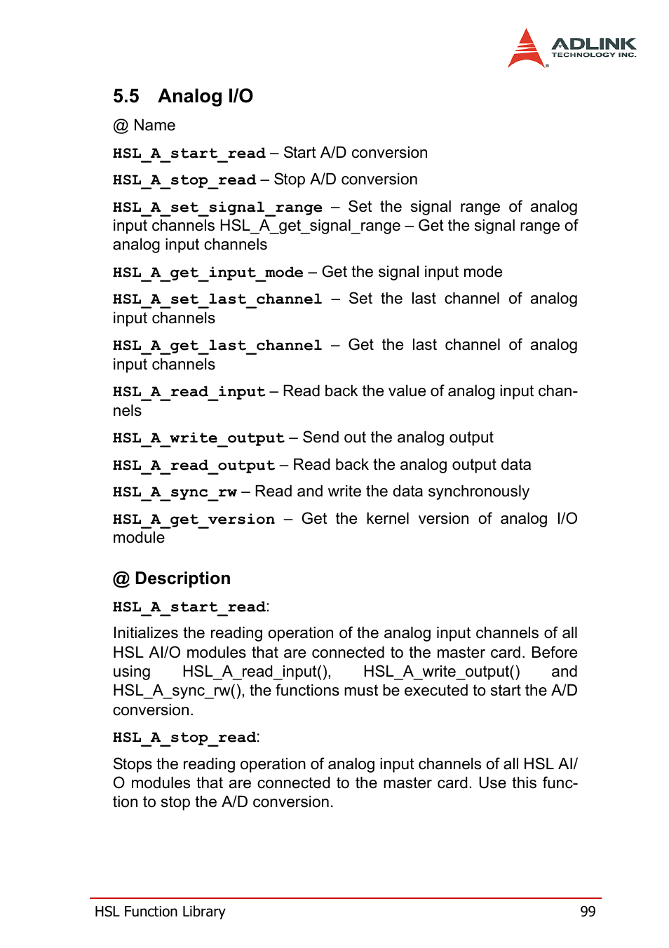 5 analog i/o, Analog i/o | ADLINK HSL-AI16AO2-M-VV/-AV User Manual | Page 112 / 137