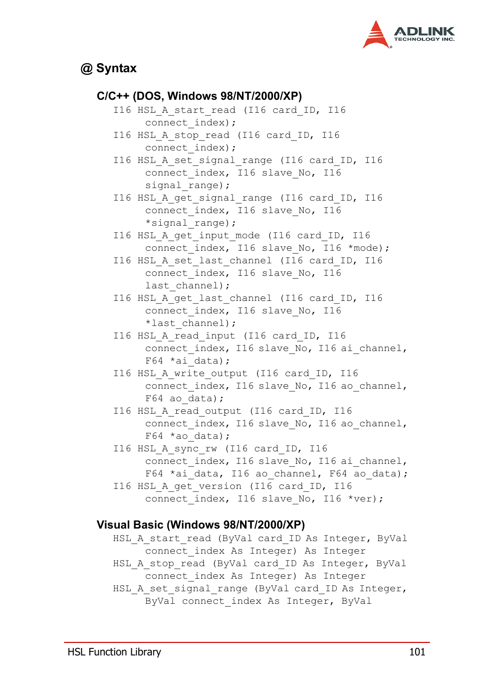 Syntax | ADLINK HSL-AI16AO2-M-VV/-AV User Manual | Page 114 / 137