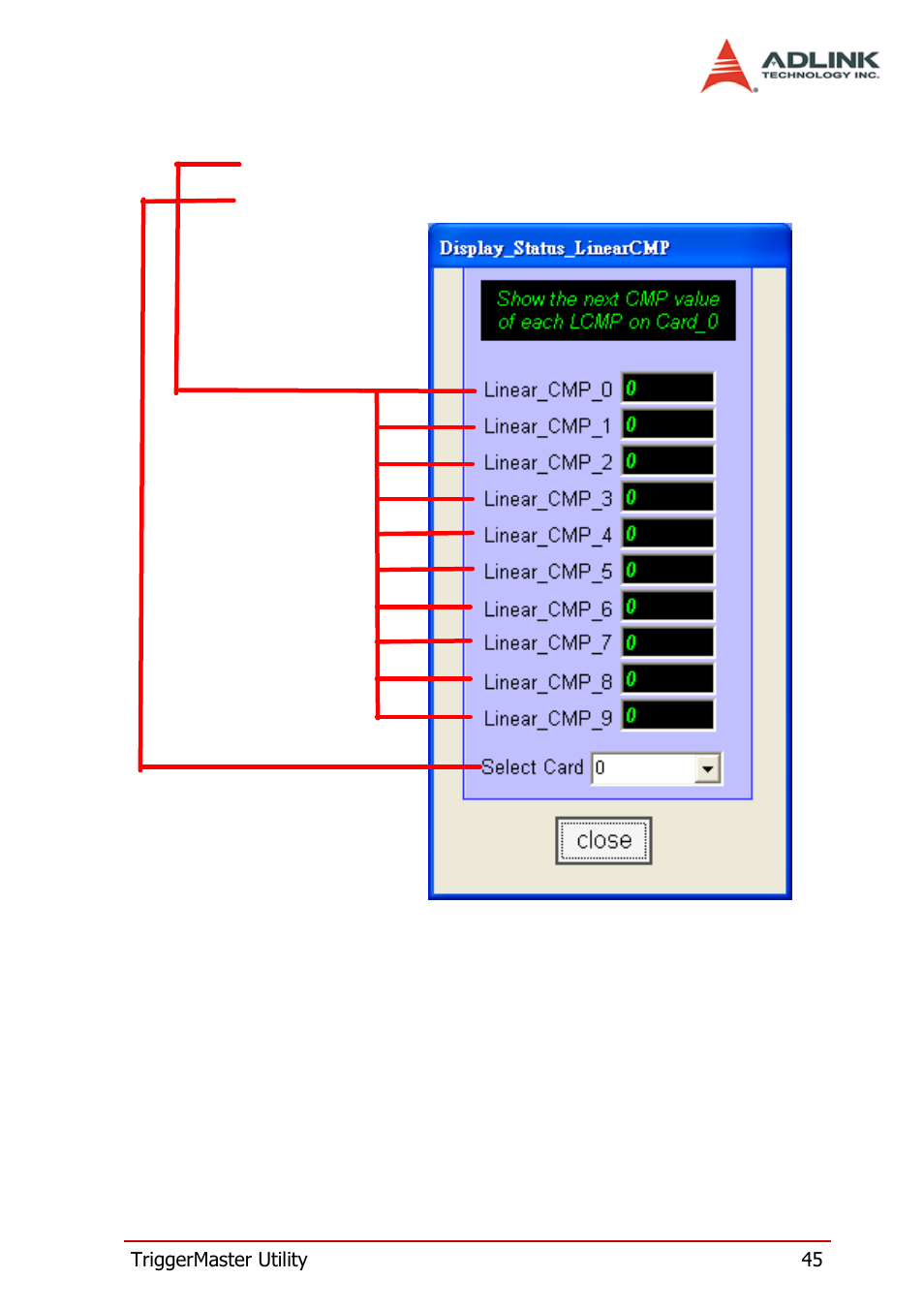 3 display _status_linearcmp form, Display _status_linearcmp form | ADLINK PCI-8124-C User Manual | Page 55 / 102
