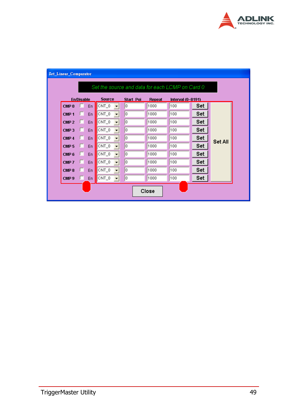 7 set_linear_comparator form, Set_linear_comparator form | ADLINK PCI-8124-C User Manual | Page 59 / 102