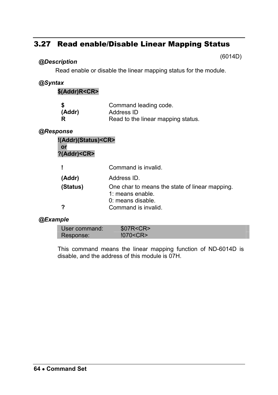 27 read enable/disable linear mapping status | ADLINK ND-6013 User Manual | Page 72 / 108