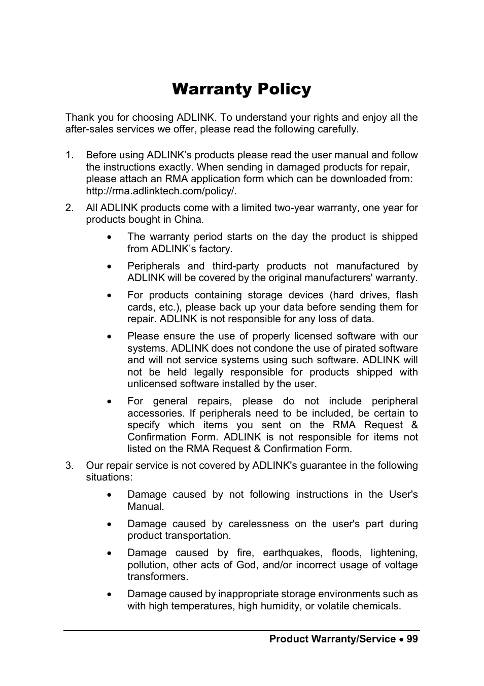 Warranty policy | ADLINK ND-6017 User Manual | Page 107 / 108