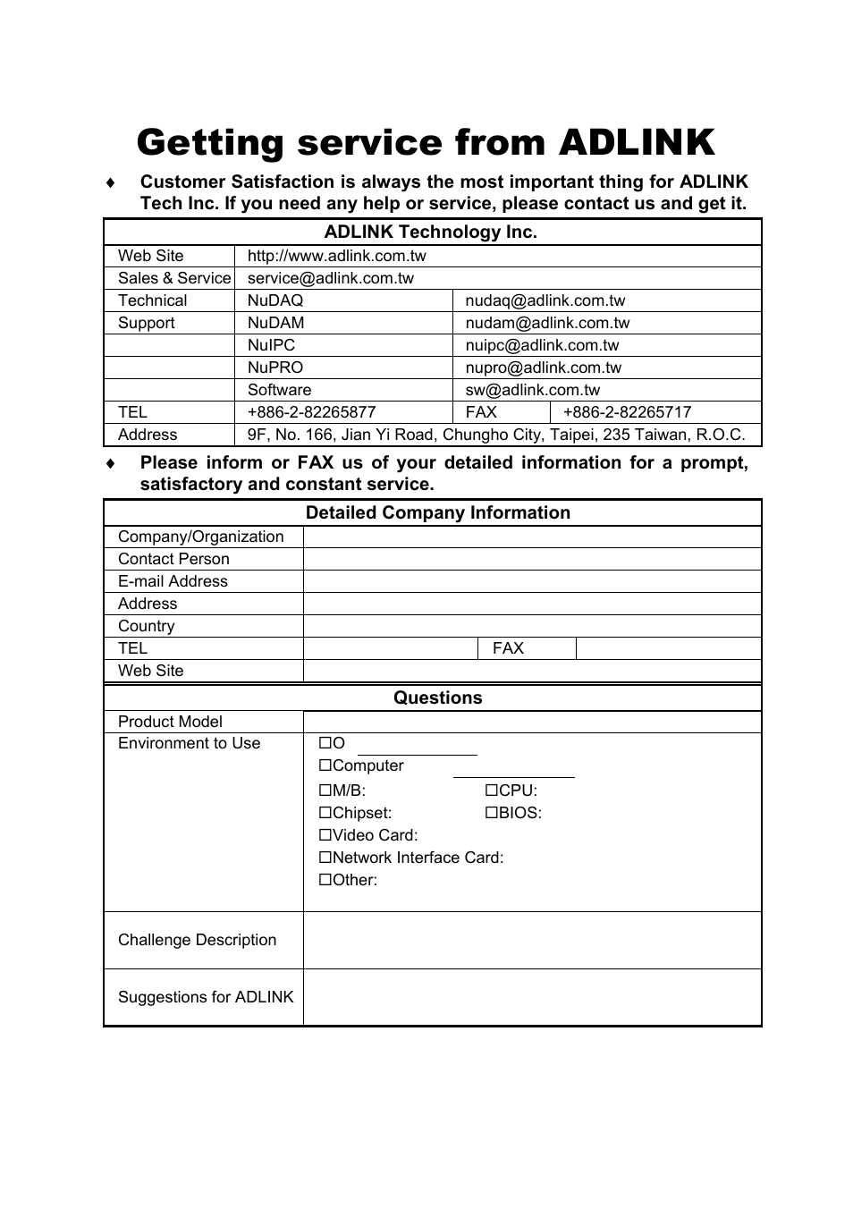 Getting service from adlink | ADLINK ND-6017 User Manual | Page 4 / 108