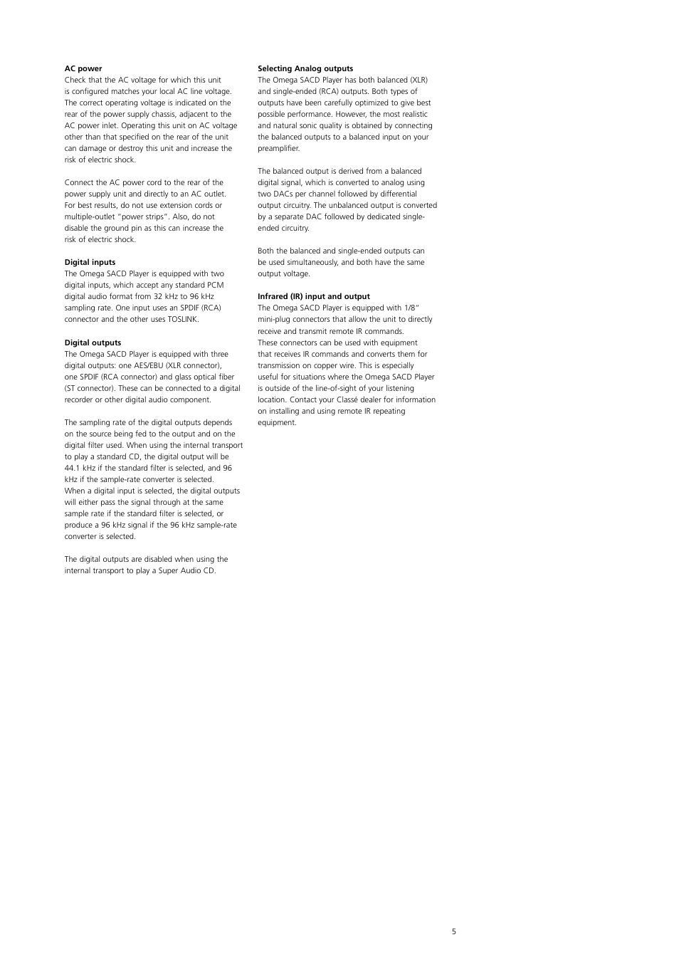 Classe Audio Omega Super Audio User Manual | Page 5 / 12