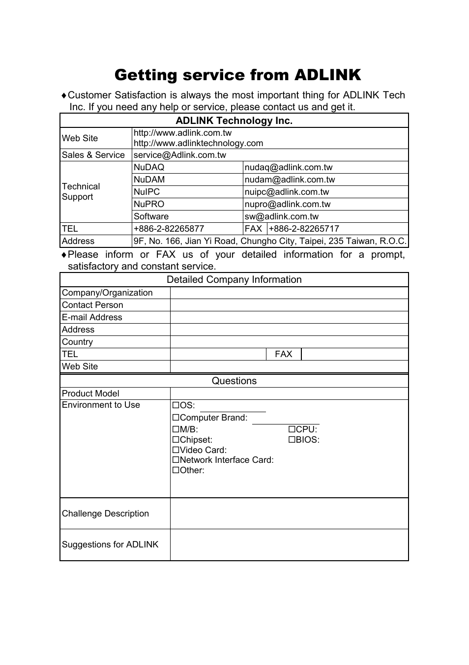 Getting service from adlink | ADLINK ND-6058 User Manual | Page 4 / 107