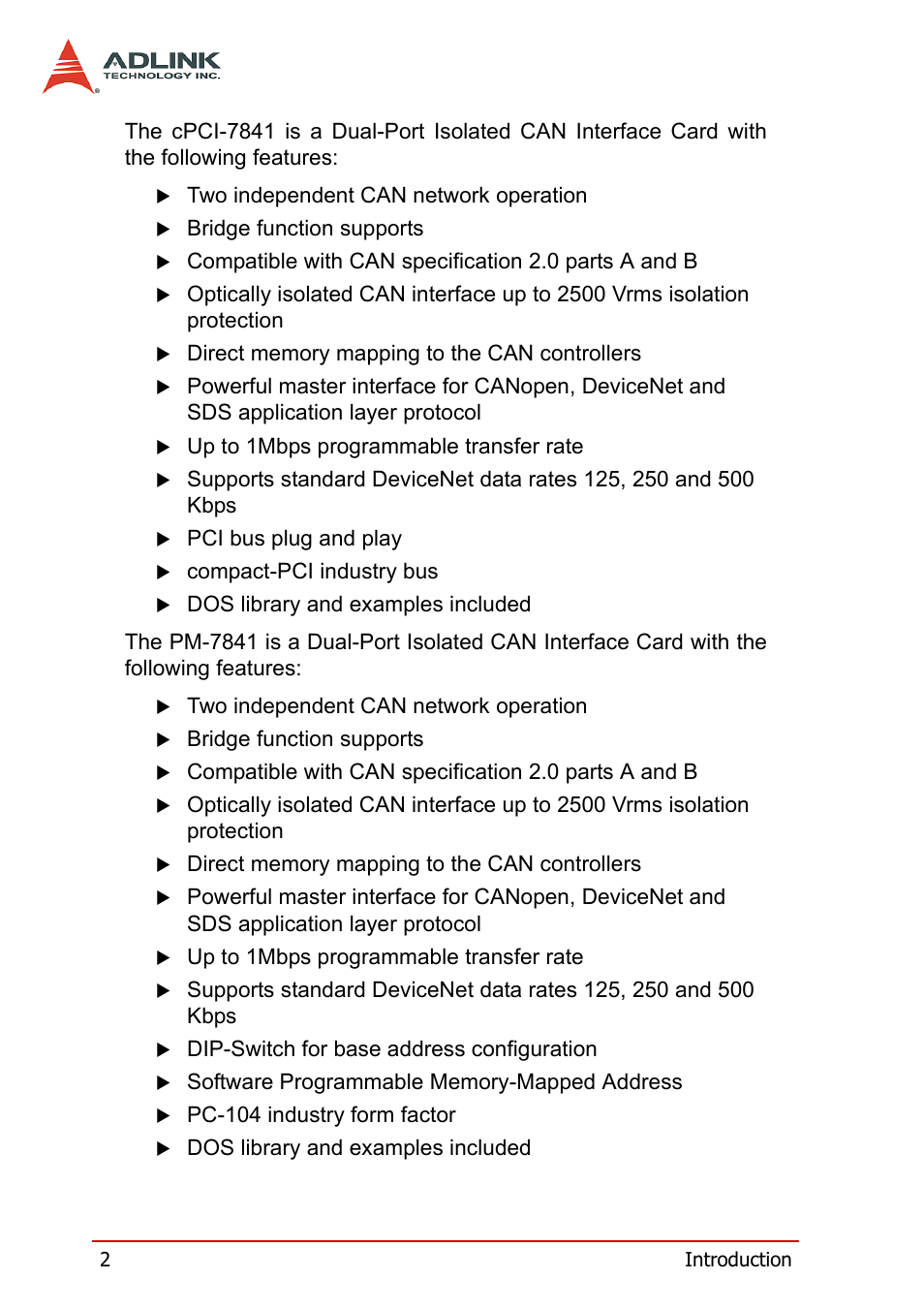 ADLINK PCI-7841/cPCI-7841 User Manual | Page 10 / 52