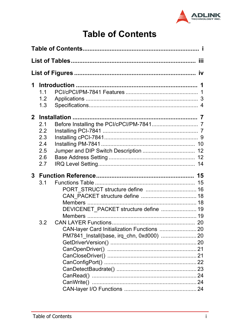 ADLINK PCI-7841/cPCI-7841 User Manual | Page 5 / 52